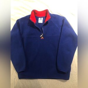 adidas Men's Navy Blue Fleece Quarter-Zip with Red Collar